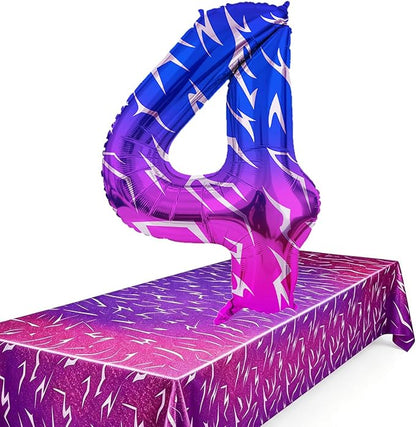 2pcs Purple Demon 54''x108'' Birthday Tablecloth and 40 Inches Number 4 Hunters by Unknown