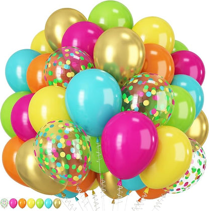 Tropical Balloons, Hot Pink Orange Teal Yellow Green Gold Colorful Confetti by Togvu