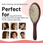 Boar Bristle Hair Brush -boar bristles + nylon pins， Smoothes & Detangles All Hair Types, Hairbrush for Women, Men & Kids, Distributes Oils for Natural Shine & Stimulates Scalp