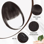 BOGSEA Clip in Bangs 100% Human Hair Bangs with Temples Bangs Hairpieces for Women Clip in Fake Bangs for Daily Wear (Dark Brown)
