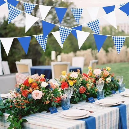 32Ft Deep Blue Party Decorations Blue Buffalo Plaid Checkered White Triangle - Image 3