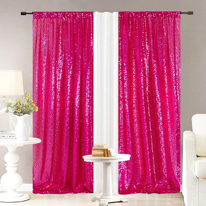 Eternal Beauty Hot Pink Sequin Backdrop Curtains, 4 Panels 2x8FT | 3mm Sparkle - Image 2