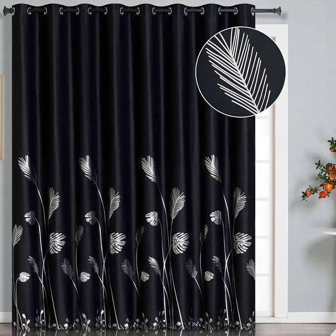 Room Divider Curtain for Sliding Glass Door 120W x 84L Inch Silver Palm Tree by ESTELARTEXTILER