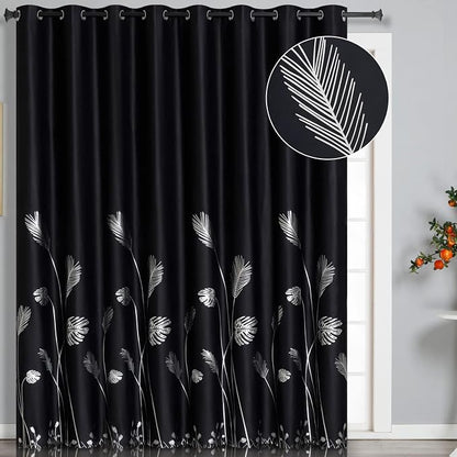 Wide Blackout Curtain for Sliding Door 100W x 84L Inch Silver Palm Tree by ESTELARTEXTILER