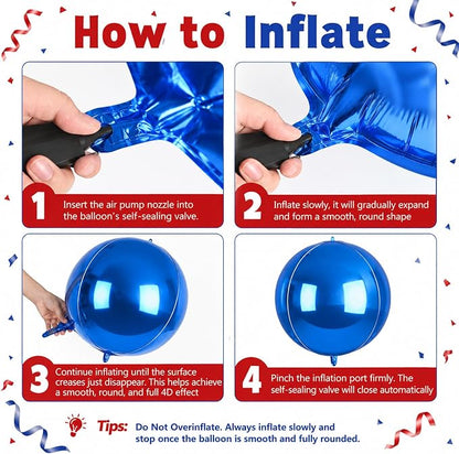 Blue and Red Round Foil Balloons, Metallic Red Blue Large Balloons - Image 7