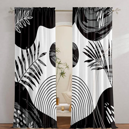 Boho Mid Century Black and White Living Room Curtains, 84 Inch Modern Arch Sun by GOLDLAWN