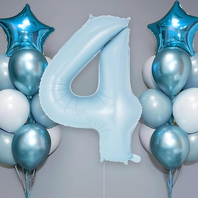 Light Blue Number 4 Balloon, 40 Inch Big Large Foil Number Balloons, Giant - Image 2