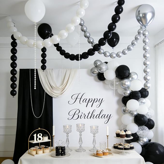 Black White and Silver Linking Balloons, Metallic Silver Quick Linked - Image 5