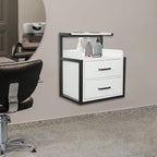 Suspended Salon Station for Hair Stylist, Wall Mounted Styling Salon Station Storage Cabinet w/2*Drawers &Hair Dryer Stand,Floating Nightstand Stylist Storage Cabinet for Home (Black+White)