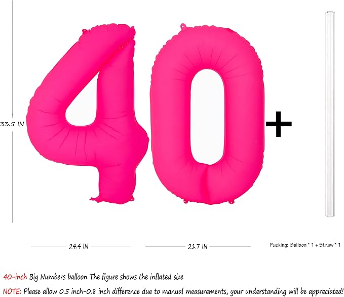 Pink Birthday Number 40 Balloons 40IN Fluorescent Pink 40 Foil Balloon | - Image 2