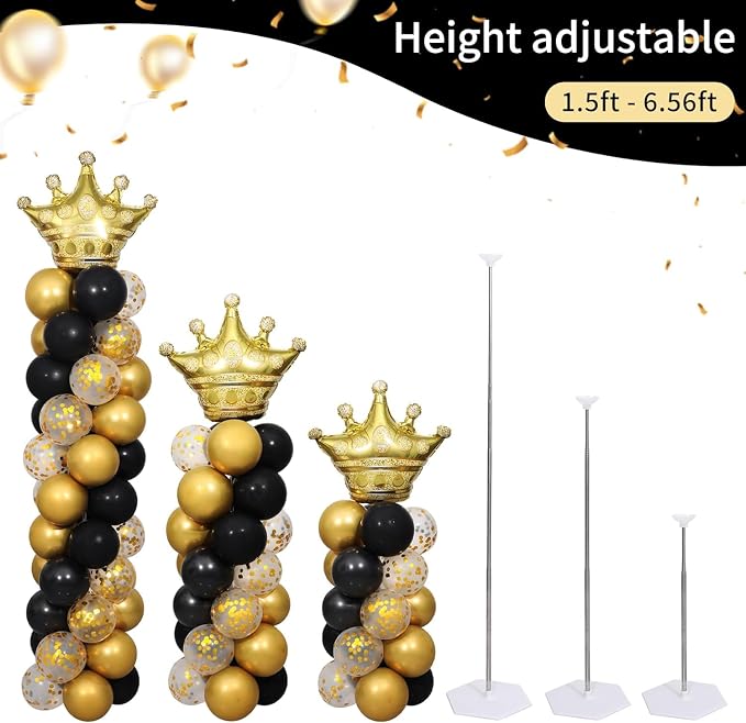 Black Gold Balloon Column Stand Kit 2 Sets, 7ft Height Adjustable Metal Balloon - Image 4