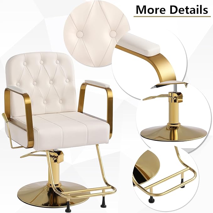 KIGOTY Salon Barber Chair, Reclining Salon Chair for Hair Stylist, Adjustable Hair Salons Tattoo Braiding Hairdresser Chair, 360 Swivel Stylist Chairs for Barbershop (White)