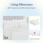California Design Den King Size Pillowcase Set - 400 Thread Count, 100% Cotton Sateen, Set of 2 Pillow Covers, Soft and Breathable - Antique White
