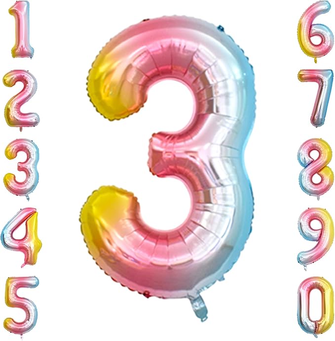 Rainbow Ombre Number 3 Balloon 40 Inch, Pastel Foil Decor | Dreamy Rainbow by Unknown