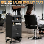 Winado Beauty Salon Trolley Cart, Rolling Hair Cart with Lockable Wheels, 2 Drawers, 3 Tool Holders, Mobile Makeup Organizer Station Cabinet for Hair Stylist Beauty Spa Barbershop, Black