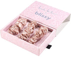 Blissy Silk Scrunchies (3 Pack) - 100% Pure Mulberry Silk - 22 Momme 6A High-Grade Fibers Scrunchie for Straight & Curly Hair (Nicole Miller - Mauve Cheetah, Regular)