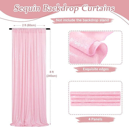 Pink Sequin Backdrop Curtains-4 Panels 2FTx8FT Pink Backdrop - Image 3