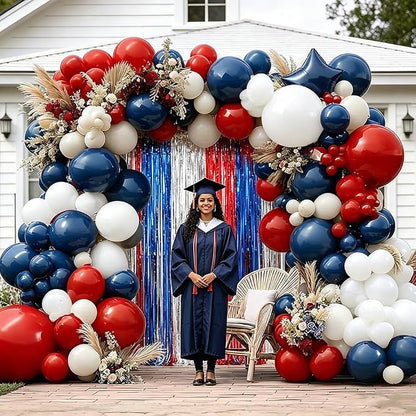 Navy Blue Red Balloon Garland Double Stuffed Red White Blue Balloons Nude Cream - Image 2