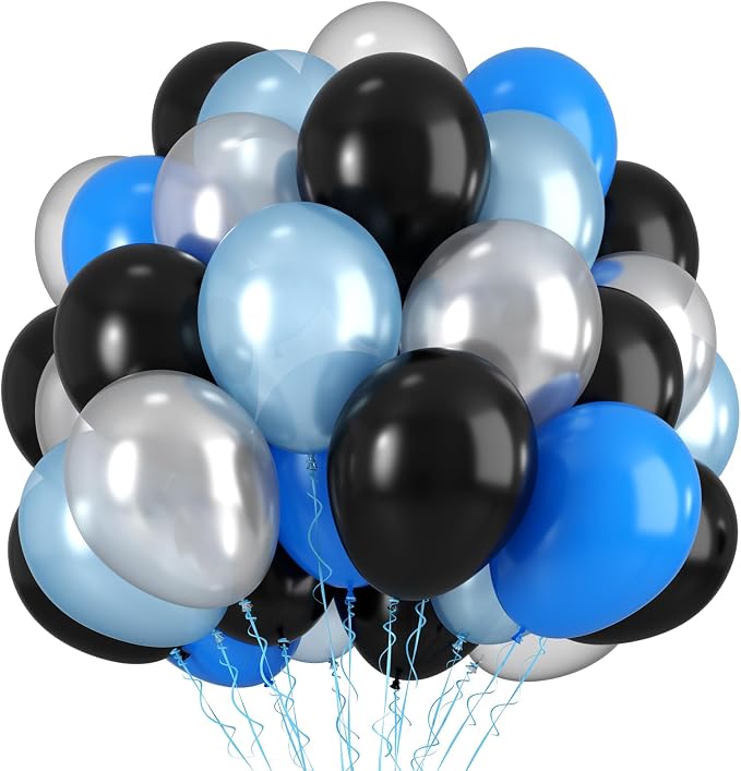 Blue Black Silver Balloons, 12 Inch Boy Birthday Baby Shower Party Decorations by Saxuxu