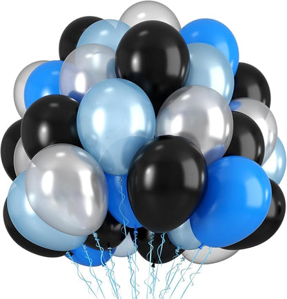 Blue Black Silver Balloons, 12 Inch Boy Birthday Baby Shower Party Decorations by Saxuxu