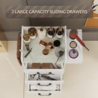 Salon Storage Trolley Cart, Rolling Barber Station w/Toughened Glass Top, Drawers, Hair Dryer Holders, Towel Rack, Locable Wheels for Hair Stylist, Salon Storage Equipment, White Marble