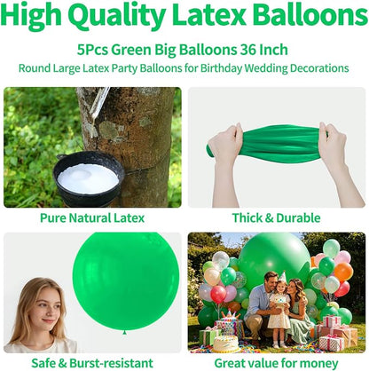 5Pcs Green Big Balloons 36 Inch, Round Large Latex Party Balloons - Image 2