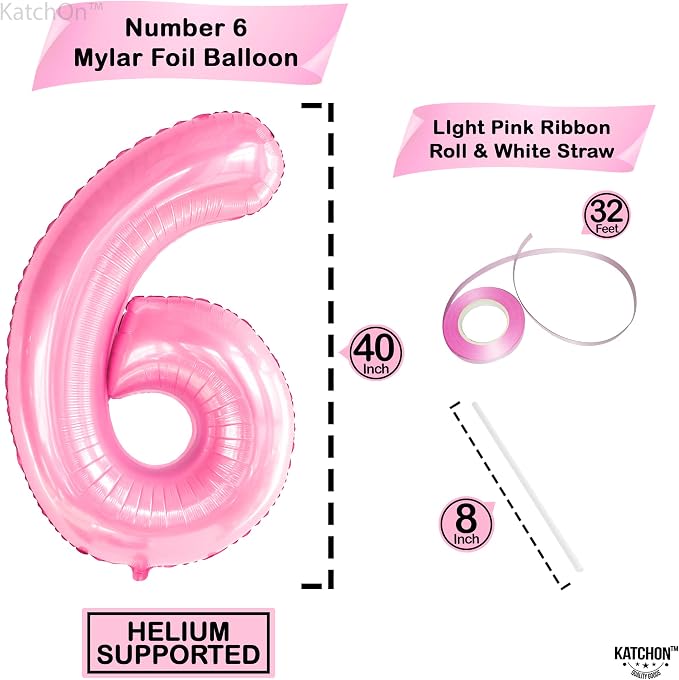 KatchOn Giant Light Pink Number 6 Balloon - Image 2