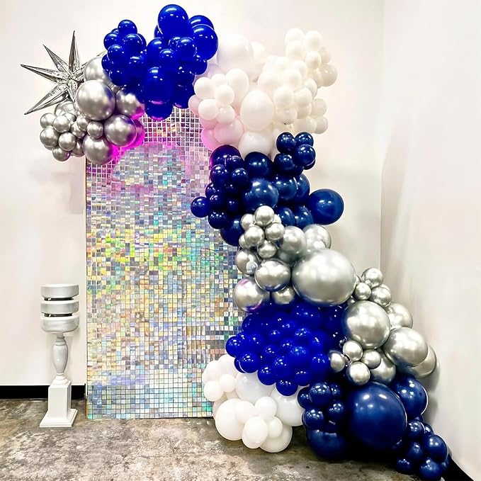 HILAVO Blue White Silver Balloon Arch Kit Fathers Day Explosion Star 4D Silver - Image 6