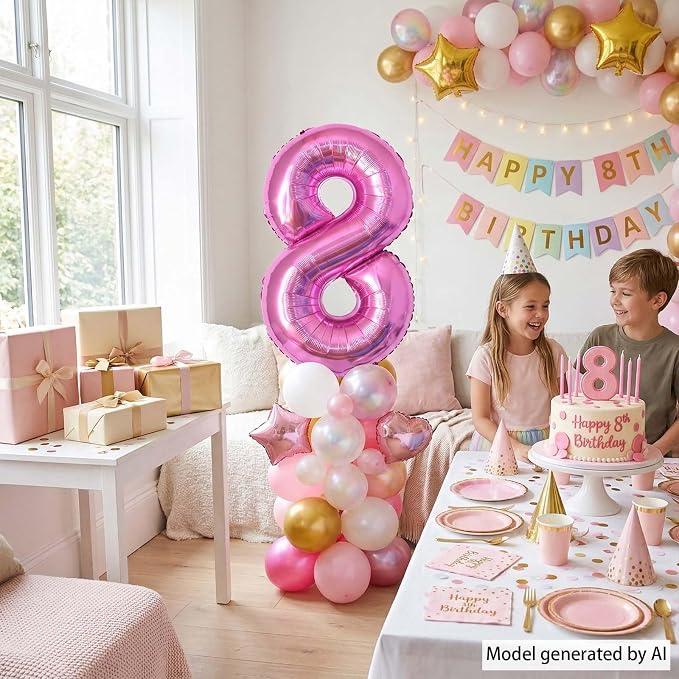 Pink Number 8 Balloon 40 Inch, Shiny Metallic Numeral - Image 6