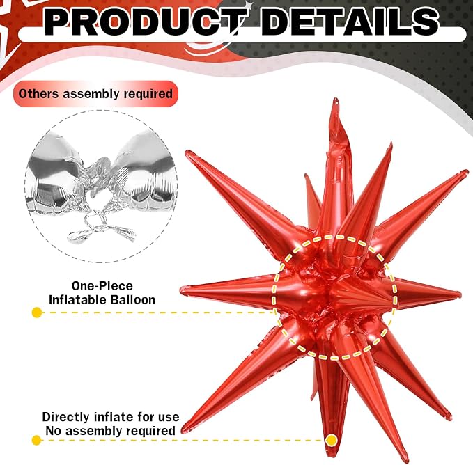 HILAVO 6PCS Star Balloons, 22Inch Black Red and Silver Star Balloon Foil - Image 3