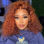 GOLFMAX 8 Inch Curly Bob Wig 350# Orange Ginger Lace Front Wigs Human Hair Short Bob Wig Human Hair Water Wave 13x4 Lace Front Wigs Pre Plucked