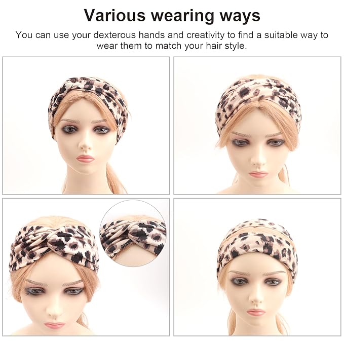 DRESHOW 6 Pack Boho Non-Slip Headbands for Women Girls Yoga Workout Running Knotted Turban Floral Printed Elastic Head Wrap
