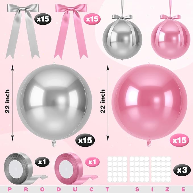 Jenaai 30 Set Round Foil Balloons Bulk 22 Inch 4d Metallic Giant Balloons Set - Image 2