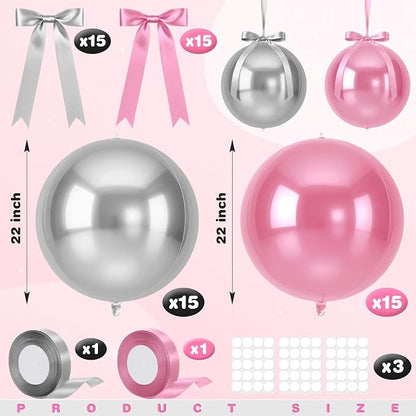 Jenaai 30 Set Round Foil Balloons Bulk 22 Inch 4d Metallic Giant Balloons Set - Image 2