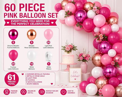 Hot Pink Balloons 60 Pack – Pink Chrome Balloons, Rose Gold & White 12 Inch - Image 2