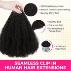 Lashey Seamless Clip in Hair Extensions Human Hair 110g 7pcs Afro Kinky Curly Human Hair Clip in Extensions 24 Inch Natural Black Hair Extensions Real Human Hair