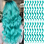 16 Pcs Colored Hair Extensions Curly Wavy Clip in Synthetic Hair Extensions,Colorful Party Highlights Hairpiece Streak for Girls Women Kids(Teal Blue)