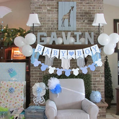 Blue Gingham Baby Banner Boy Plaid Welcome Baby Shower Sign Decoration - Image 2