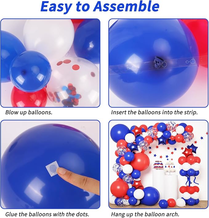 RUBFAC Red White and Blue Balloons Arch Kit, 4th of July Balloons Patriotic - Image 4