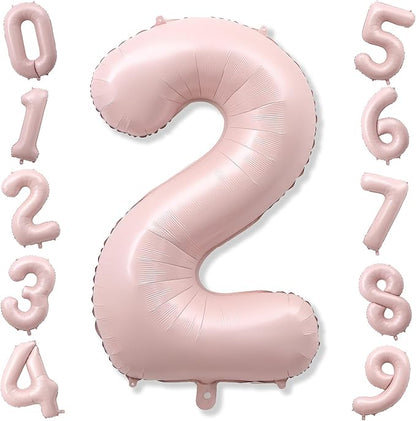 Pink 40 Inch Balloon Number 2, Large Dusty Retro Pastel Pink Foil Number 2 by KAINSY