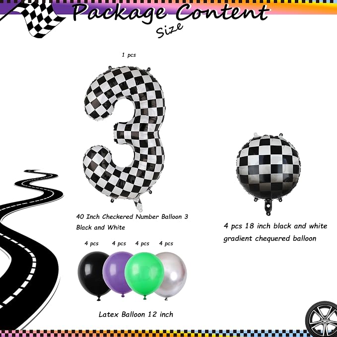 Monster Truck Birthday Party Theme 40 Inch Checkered Number Balloon 3 | - Image 2