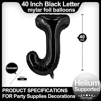 40 Inch Black Letter J Balloons, DIY Phrase Foil Alphabet Letter J Balloons DIY - Image 2