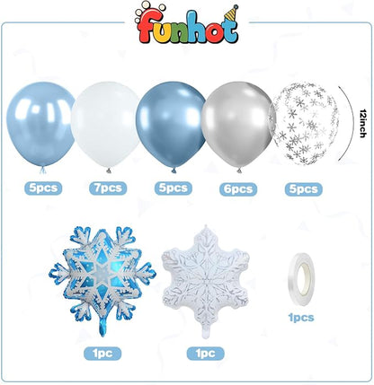 Blue Snowflake Balloons, 12 Inch Blue Silver White Clear Balloons - Image 2