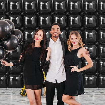 NISOCY 48PCS Metallic Black Square Foil Balloons Wall Backdrop | Double Sided - Image 7