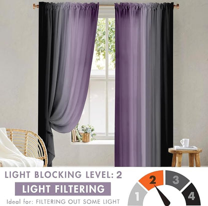 Purple and Black Curtains for Living Room 84 Inch Length Ombre Curtains 2 Panel - Image 5