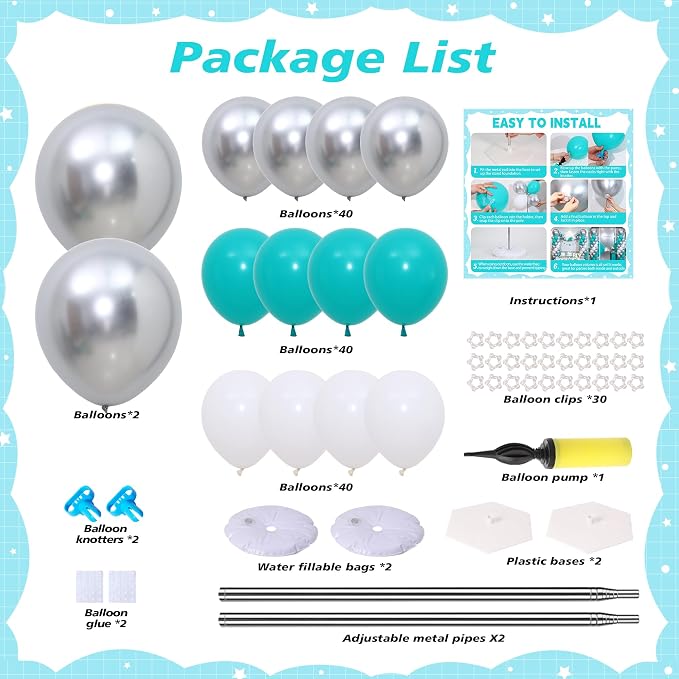 2 Sets Teal Blue Silver White Balloon Column Kit - Image 3
