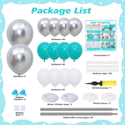 2 Sets Teal Blue Silver White Balloon Column Kit - Image 3