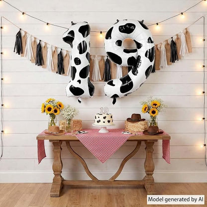 40 Inch Cow Print Number 19 Balloon Set, Giant Black & White Cowhide Foil Mylar - Image 5