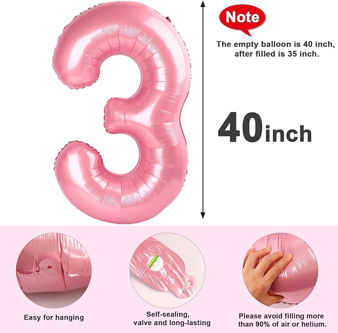 Number 3 Balloons 40 Inch for 3 33 Birthday Party Decorations, Pastel Pink | - Image 5