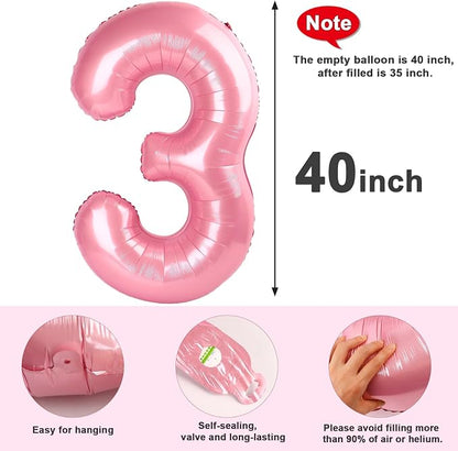Number 3 Balloons 40 Inch for 3 33 Birthday Party Decorations, Pastel Pink | - Image 5